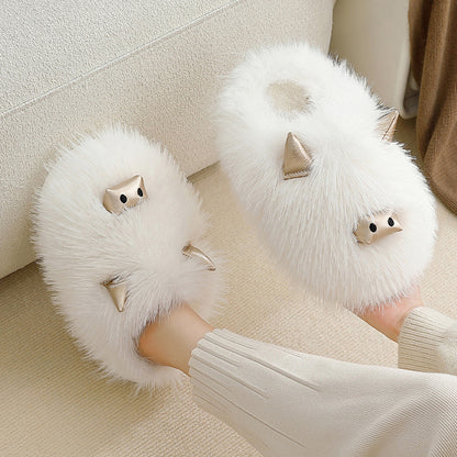 Metal Horn Styple Fluffy Slippers For You and Your Girl