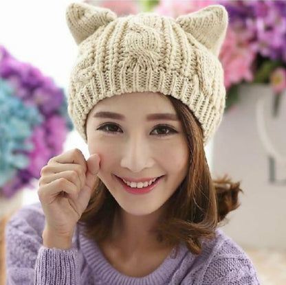 Adorable Handmade 3D Cat Ear Knit Beanie.