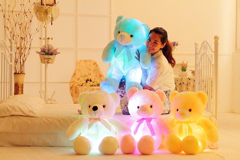 Colorful LED Light-Up Teddy Bear Plush – Glowing Christmas Gift & Cozy Pillow for Kids - Giggle & Purr