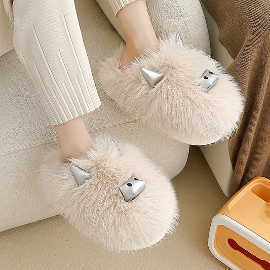 Metal Horn Styple Fluffy Slippers For You and Your Girl