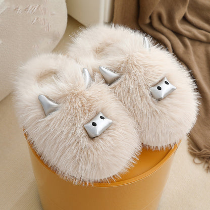 Metal Horn Styple Fluffy Slippers For You and Your Girl