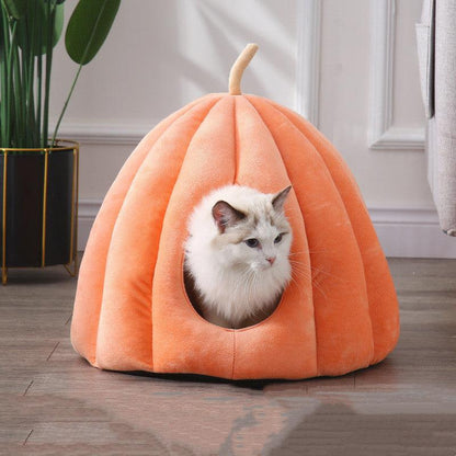 Pumpkin Paradise: The Cutest Cuddle Cave for Pets – Cozy Cotton & Velvet Warmth! - Giggle & Purr