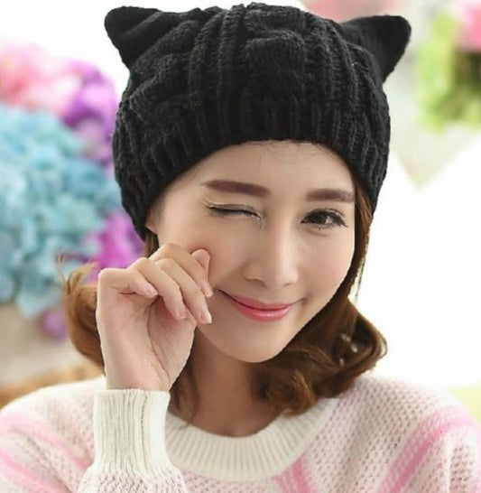 Adorable Handmade 3D Cat Ear Knit Beanie.