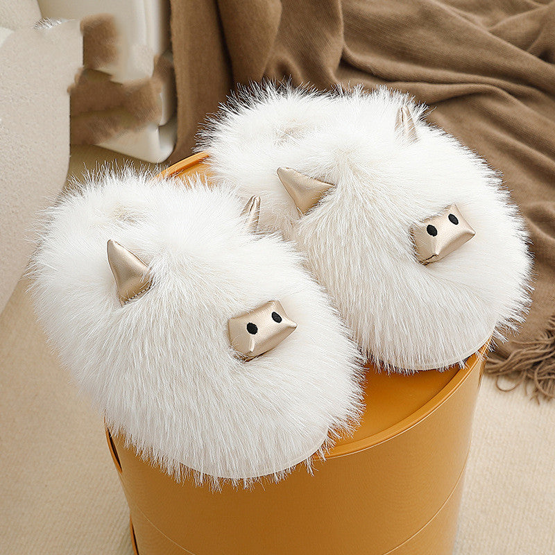 Metal Horn Styple Fluffy Slippers For You and Your Girl