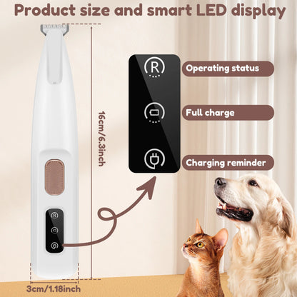 Waterproof Dog and Cat Paw Trimmer – LED Light & Display, Wide Blade Grooming Clippers.