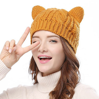 Adorable Handmade 3D Cat Ear Knit Beanie.