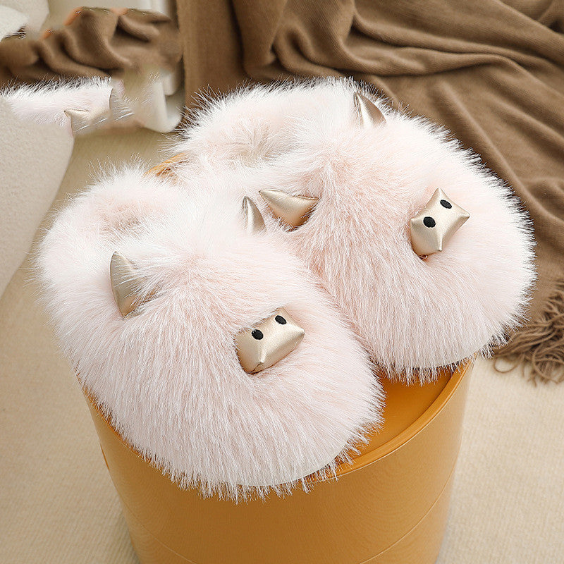 Metal Horn Styple Fluffy Slippers For You and Your Girl