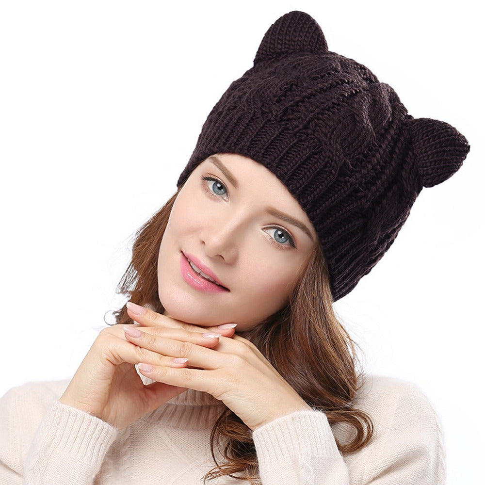 Adorable Handmade 3D Cat Ear Knit Beanie.