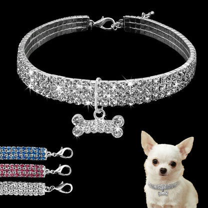 Bling Rhinestone Crystal Dog Collar – Stylish Accessory for Small to Medium Dogs.